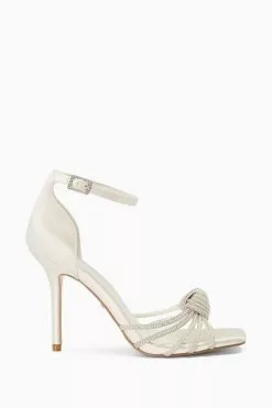 Dune London Cream Morella Crystal Knot Sandals
