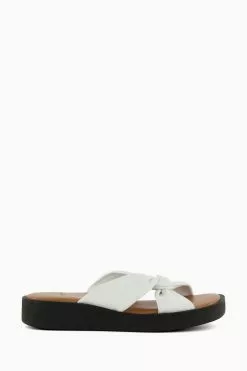 Dune London Lizo Knot Flatform White Slides