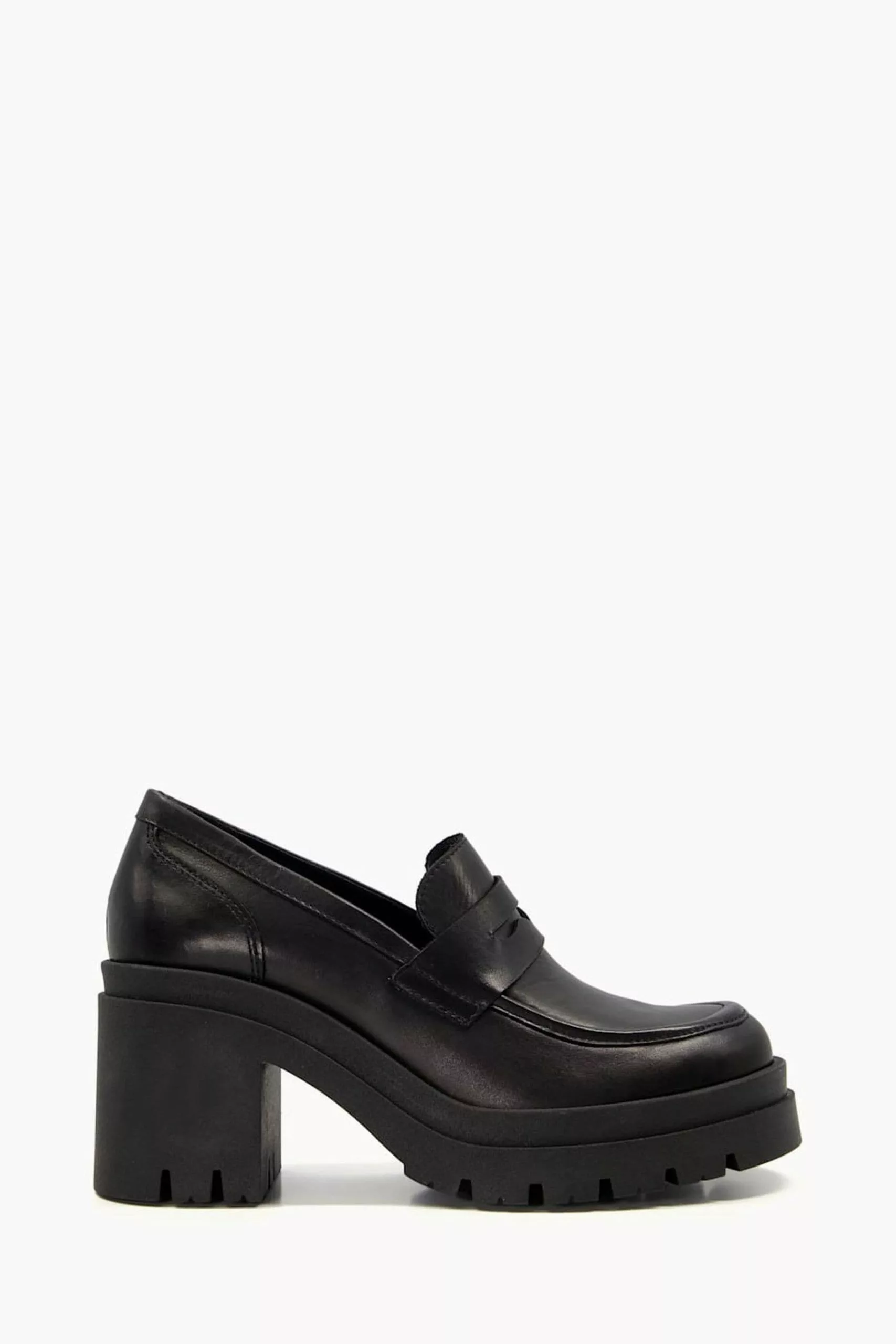 Dune London Grounded Block Heel Penny Black Loafers 3 Dune London Grounded Block Heel Penny Black Loafers