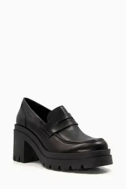 Dune London Grounded Block Heel Penny Black Loafers 9 Dune London Grounded Block Heel Penny Black Loafers -Style Sole Zone C19099s2