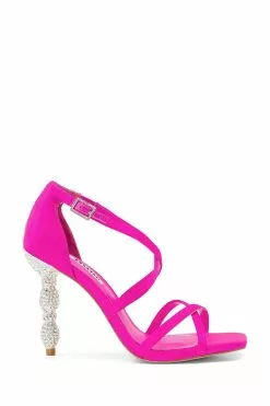 Dune London Pink Marvelled Crystal Heel Strappy Sandals