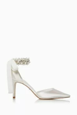 Dune London Natural Clarette Embellished Ankle Strap Wedding Shoes