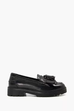 Dune London Guardian Black Kilted Tassel Eva Loa Shoes