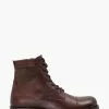 Dune London Cornered Canvas Panelled Toeca Brown Boots
