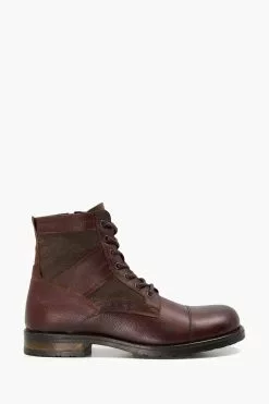 Dune London Cornered Canvas Panelled Toeca Brown Boots
