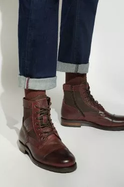 Dune London Cornered Canvas Panelled Toeca Brown Boots -Style Sole Zone C58150s5