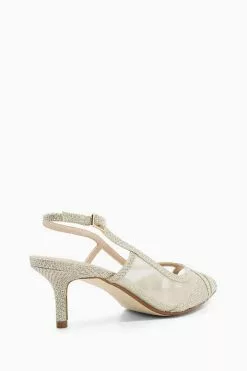 Dune London Wide Fit Gold Diana Mesh Detail Low Heel Sandals -Style Sole Zone C85875s3