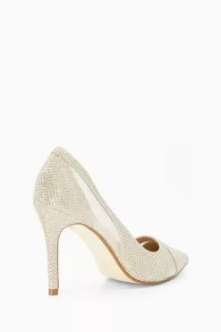 Dune London Wide Fit Gold Banquet Mesh Cut-Out Courts -Style Sole Zone D02477s3