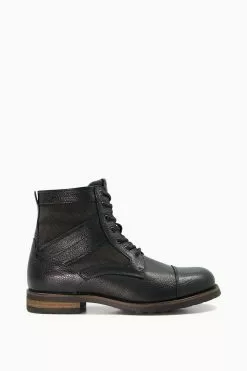 Dune London Cornered Canvas Panelled Toeca Black Boots