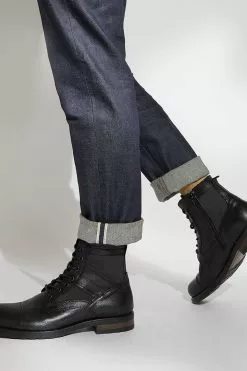 Dune London Cornered Canvas Panelled Toeca Black Boots -Style Sole Zone D16509s5