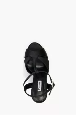 Dune London Multiply Crystal Heel T-Bar Platform Black Sandals -Style Sole Zone D34099s4