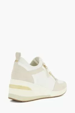 Dune London Eilins White Quilted Wedge Trainer -Style Sole Zone D74230s3