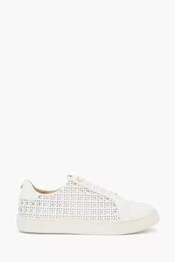 Dune London White Ease Laser Cut Slimsole Trainers -Style Sole Zone D83376s2