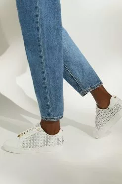 Dune London White Ease Laser Cut Slimsole Trainers -Style Sole Zone D83376s7
