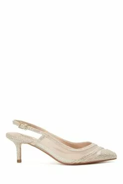 Dune London Gold Dillon Mesh Cut Out Sling Sandals