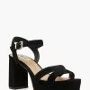 Dune London Black Molten Mid Heel Platform Sandals -Style Sole Zone D83384s2