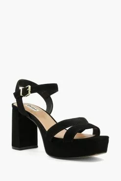 Dune London Black Molten Mid Heel Platform Sandals