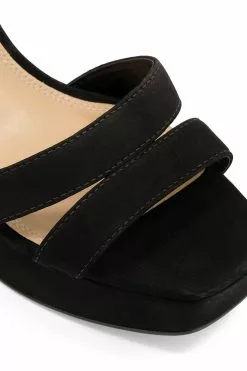 Dune London Black Molten Mid Heel Platform Sandals -Style Sole Zone D83384s5