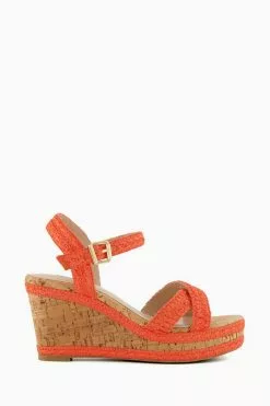 Dune London Orange Kelisa Braided Upper High Wedge Heel Sandals