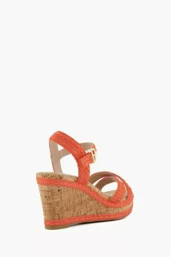 Dune London Orange Kelisa Braided Upper High Wedge Heel Sandals -Style Sole Zone D83392s3