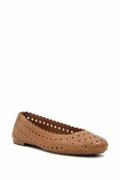 Dune London Harlows Brown Laser Cut Ballet Shoes -Style Sole Zone D83400s2