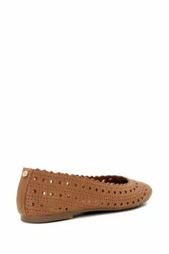 Dune London Harlows Brown Laser Cut Ballet Shoes -Style Sole Zone D83400s3