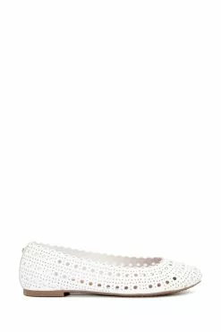 Dune London Harlows White Laser Cut Ballet Shoes