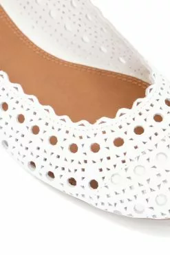 Dune London Harlows White Laser Cut Ballet Shoes -Style Sole Zone D83401s5