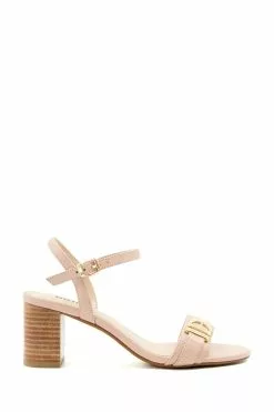 Dune London Pink Jessie Branded Buckle Block Sandals