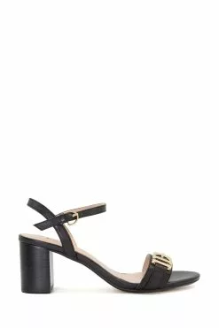 Dune London Jessie Branded Buckle Block Black Sandals