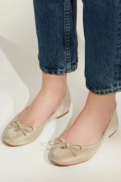 Dune London Gold Hallo Charm Trim Ballet Shoes -Style Sole Zone D83602s5