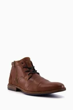 Dune London Captains Double Toe Cap Detail Leather Boots
