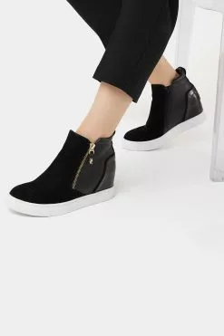 Dune London Black Enhance Concealed Wedge Trainers -Style Sole Zone M57000s5