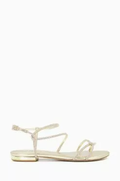 Dune London Cream Nella Square Jewel Strap Flat Sandals