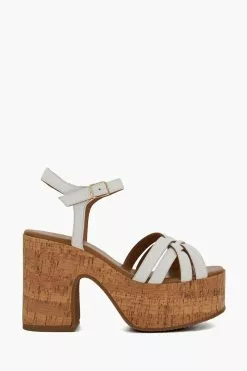 Dune London Jai Cork Platform White Sandals