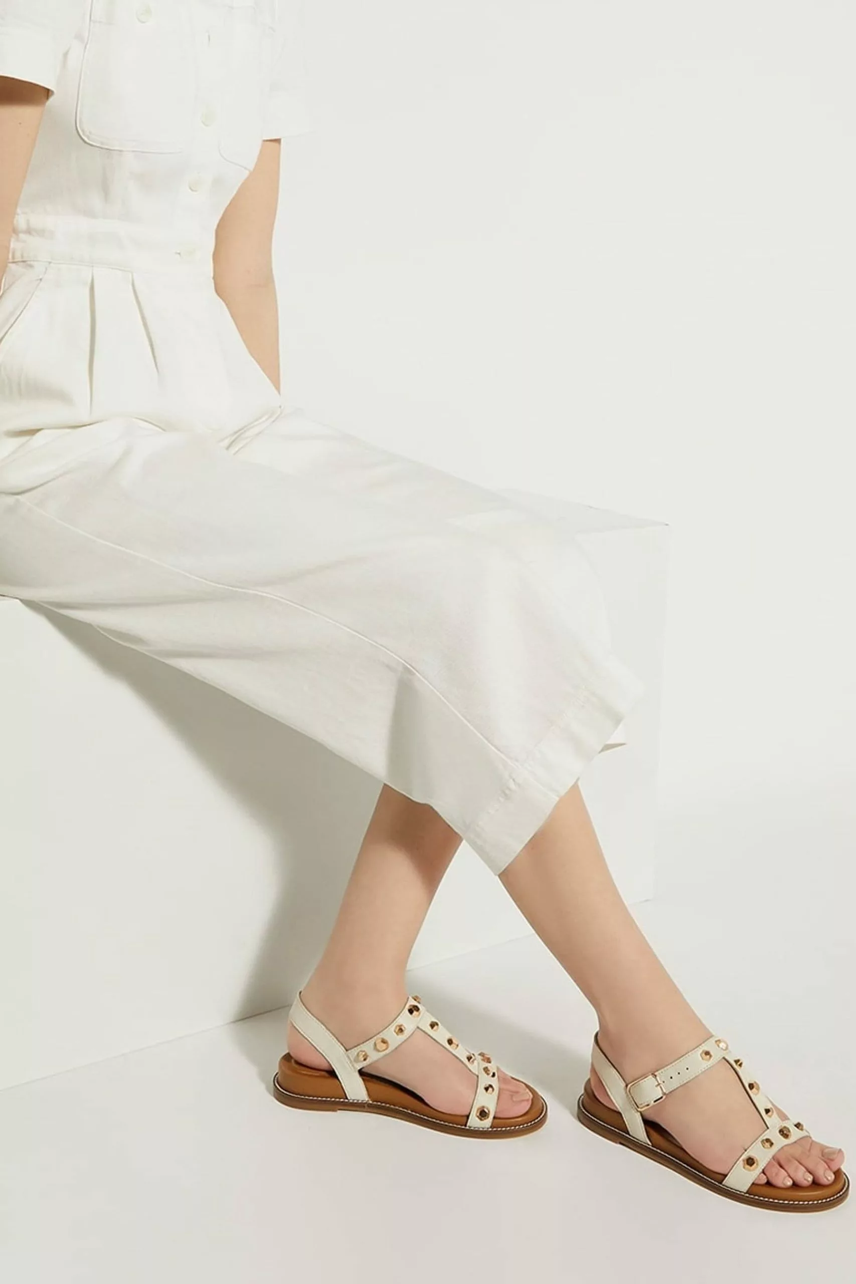 Dune London Cream Laurels Studded T Bar Sandals 3 Dune London Cream Laurels Studded T Bar Sandals
