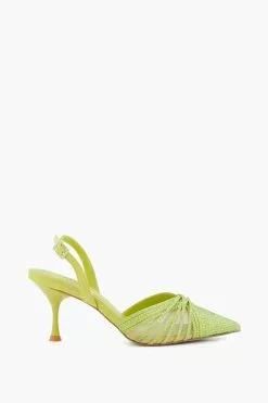 Dune London Green Cloudia Crystal Strap Slingback Shoes