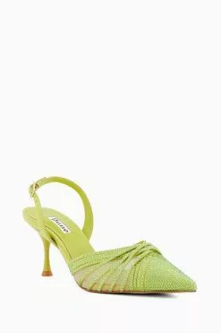 Dune London Green Cloudia Crystal Strap Slingback Shoes -Style Sole Zone N42440s3