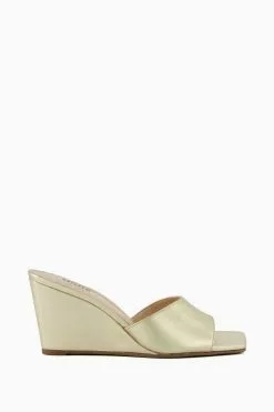 Dune London Gold Motel Square Toe Wedge Mules
