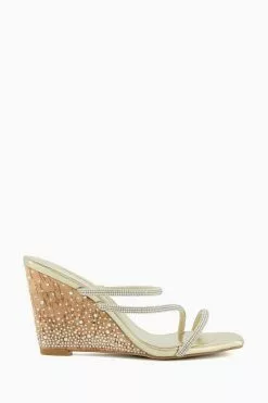 Dune London Gold Miri Crystal Cork Wedges