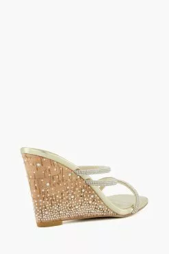 Dune London Gold Miri Crystal Cork Wedges -Style Sole Zone N42450s3