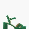 Dune London Green Molten Mid Heel Platform Sandals -Style Sole Zone N42455s
