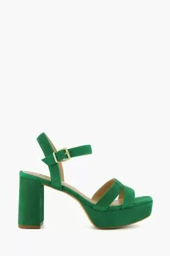 Dune London Green Molten Mid Heel Platform Sandals