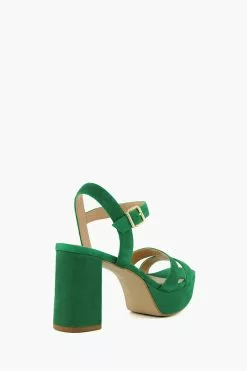 Dune London Green Molten Mid Heel Platform Sandals -Style Sole Zone N42455s3
