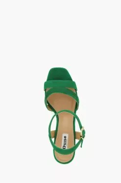 Dune London Green Molten Mid Heel Platform Sandals -Style Sole Zone N42455s4