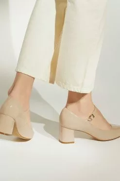 Dune London Alenna Mary Jane Patent Court Nude Shoes -Style Sole Zone N42459s5