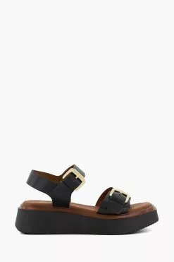 Dune London Loells Buckle Flatform Black Sandals