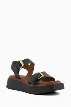 Dune London Loells Buckle Flatform Black Sandals -Style Sole Zone N42466s3