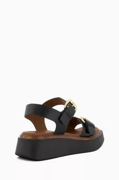 Dune London Loells Buckle Flatform Black Sandals -Style Sole Zone N42466s4