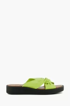 Dune London Green Lizo Knot Flatform Slides